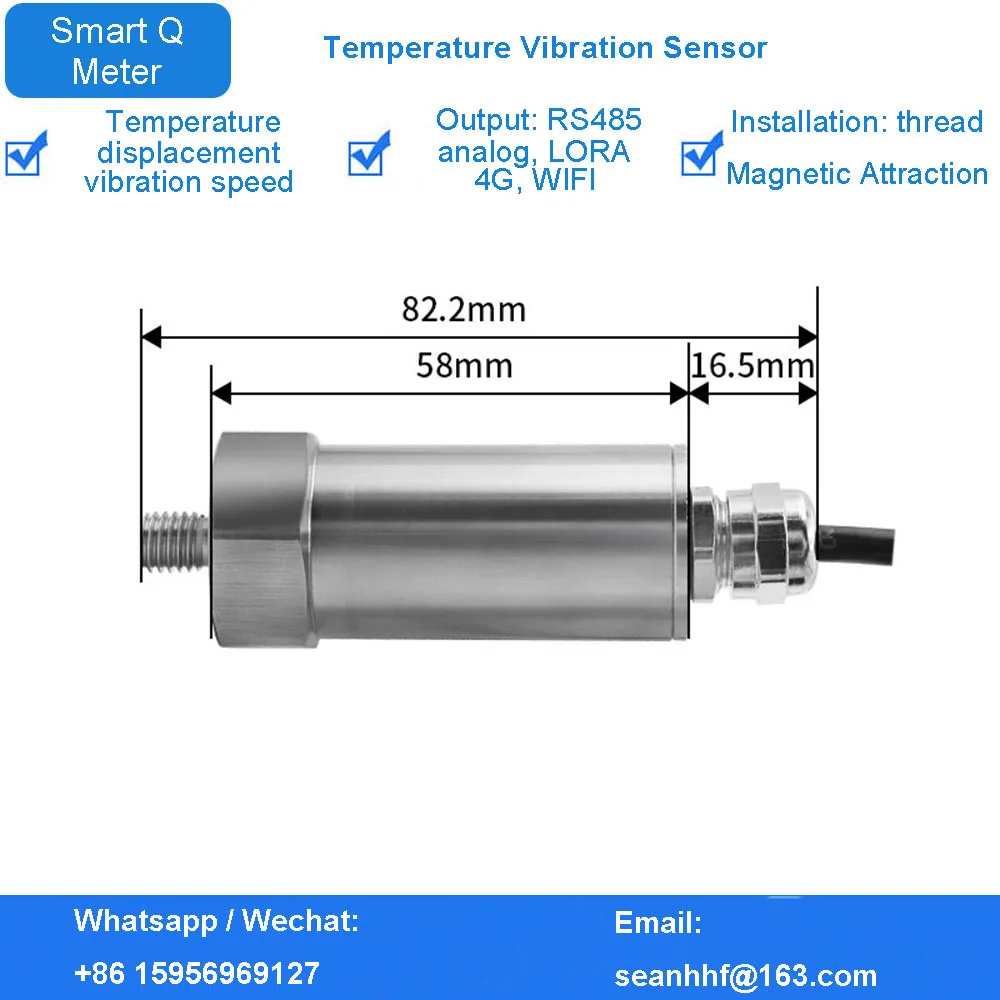 Temperature vibration sensor motor fan pump vibration three-axis displacement velocity integrated monitoring transmitter 3