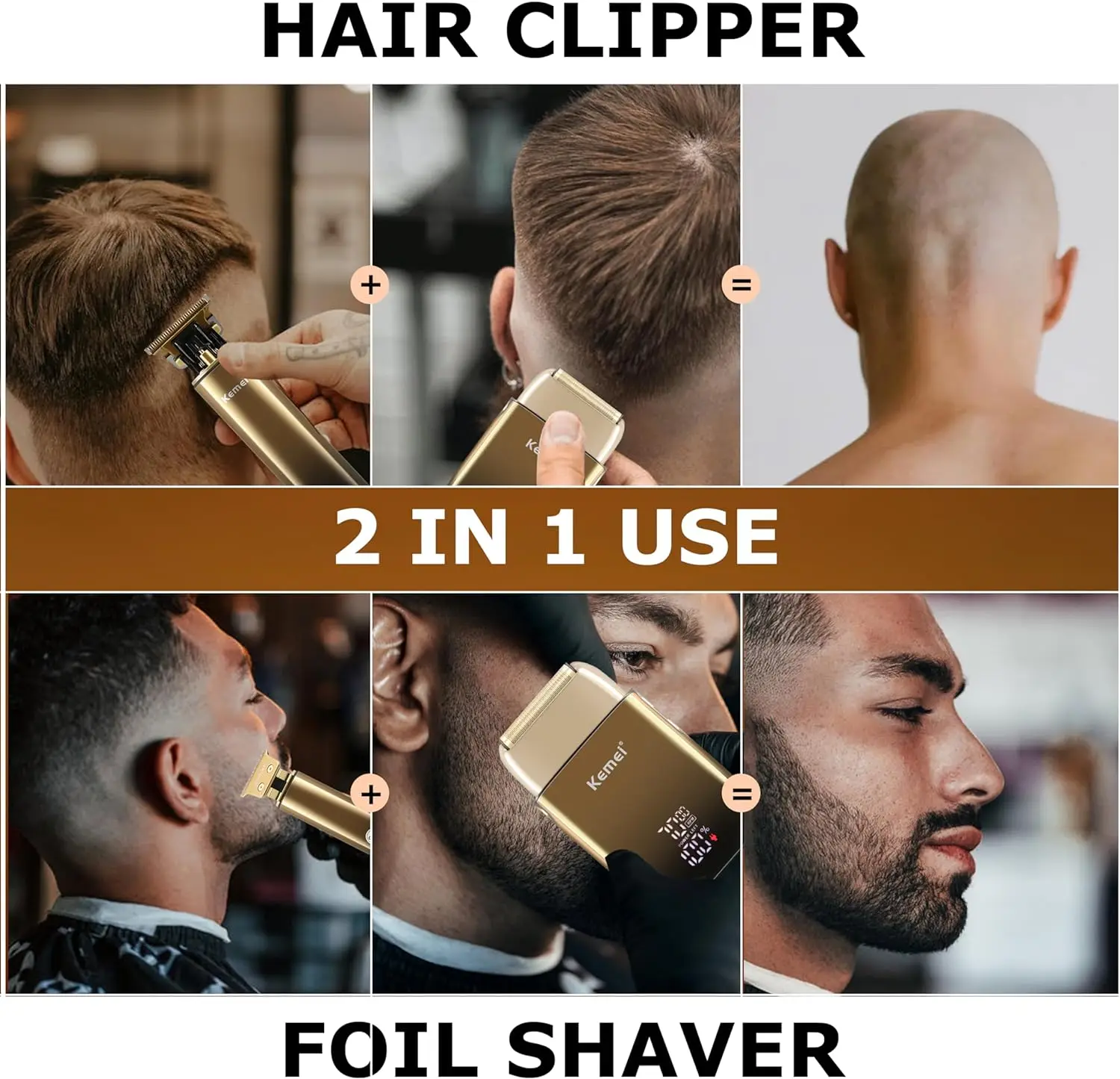 Kemei 2in1 Combo Electric Shaver & Beard Hair Trimmer For Men Bald Head Foil ELectric Razor Facial Shaving Machine Hair Clipper