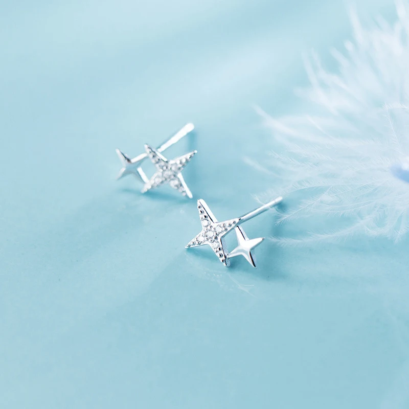 SOFTPIG Real 925 Sterling Silver Stars shine Zircon Stud Earrings For Women Wedding party Fine Jewelry Bohemia Accessories Gift