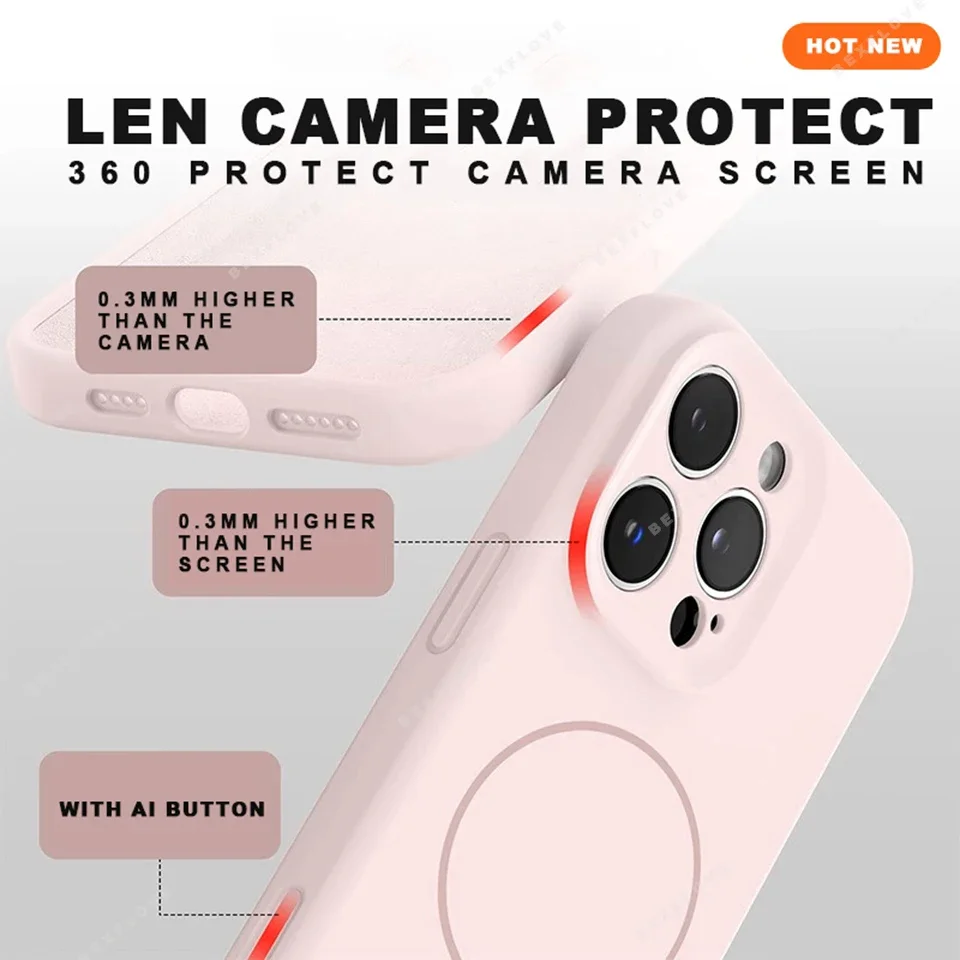 Elegant Liquid Silicone Magnetic Phone Case with MagSafe Charging Protection