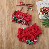 Newborn Baby Girl Two Piece Swimsuits Summer Watermelon Pineapple Printed Swimwear Beachwear Toddler Bikini Bathing Suit for 6