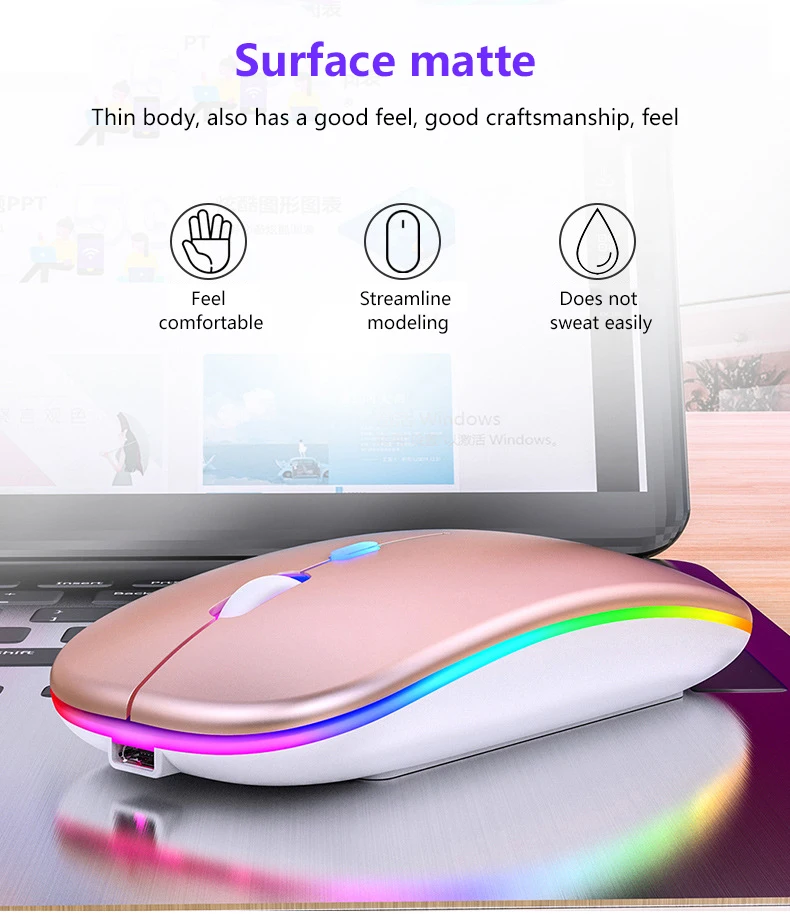 2.4Ghz Wireless Mouse RGB Rechargeable Mirco USB Charging Port Mouse Silent LED Backlit Gaming Mouse For Laptop PC Apple Host
