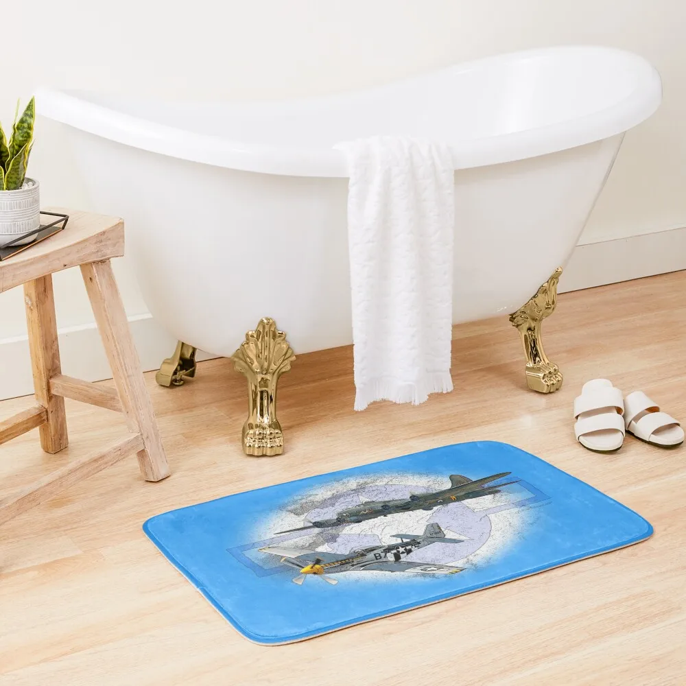 

P-51 Mustang flying escort for B17 Bath Mat Wc Bathroom Accessories Sets Luxury Baths Bathroom Carpets For The Bathroom Mat