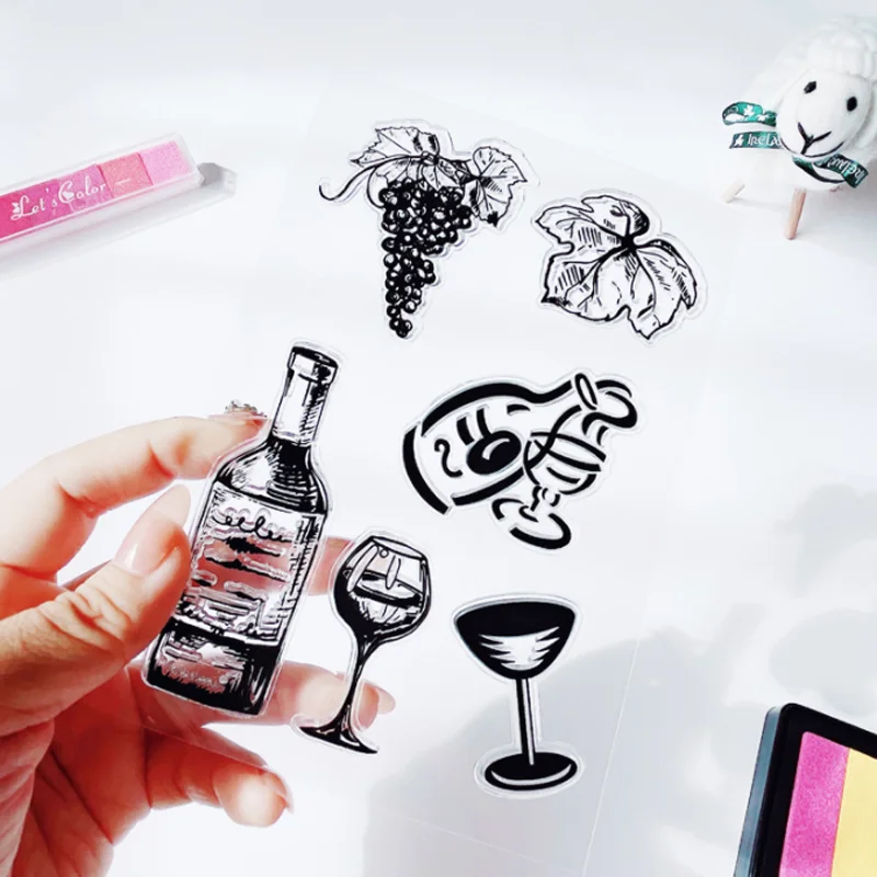 Cute Wine Bottle Transparent Silicone Finished Stamp DIY Scrapbook Rubber Coloring Embossed Diary Stencils Decoration Reusable