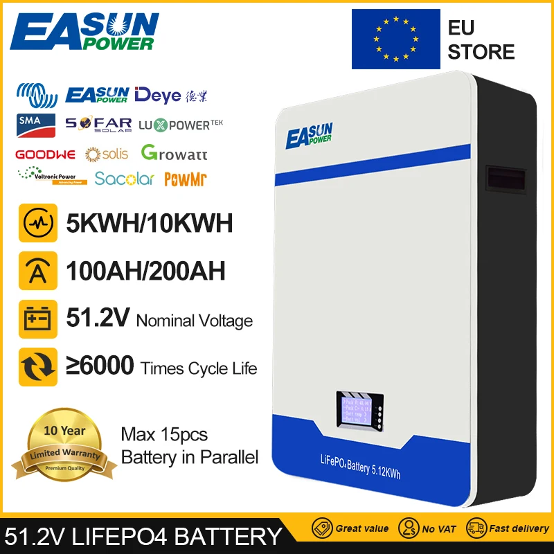EASUN Lifepo4 batteria al litio Powerwall 48v 51.2v 100Ah/5wh 200Ah