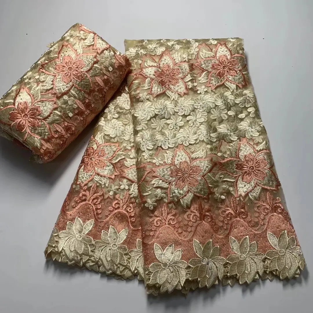 2022 High Quality African Lace Fabric With Stones African Embroidery Guipure Lace Fabric For Nigerian Net Lace Women Dress 