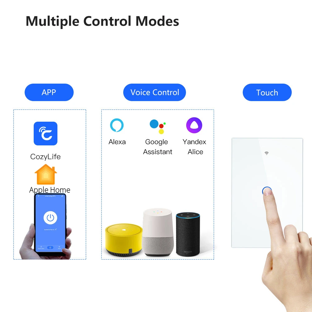 HomeKit WiFi Touch Switch For Light, US 1/2/3 Gang Smart Timer Switches App Remote Voice Control Works With Alexa Google Siri