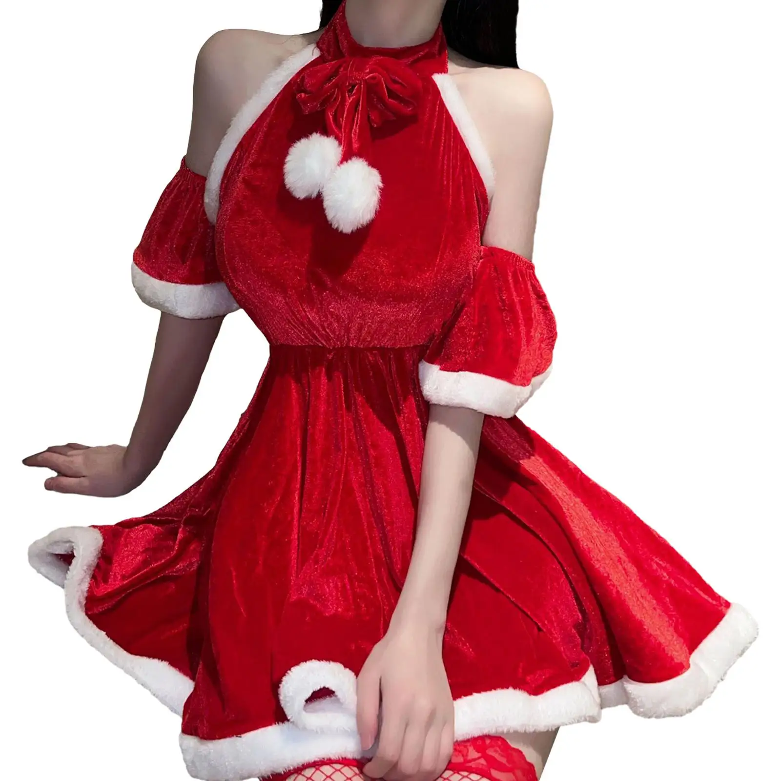 

Womens Christmas Lingerie Xmas Costume Clothing Santa Claus Mini Dress for Valentine's Day Role Play Date Night Clubwear