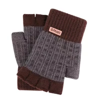 Gants tricotés demi-doigt sans doigts pour hommes, 2 paires, pour le bureau, chauds, épais, élastiques, pour la conduite, hiver 5