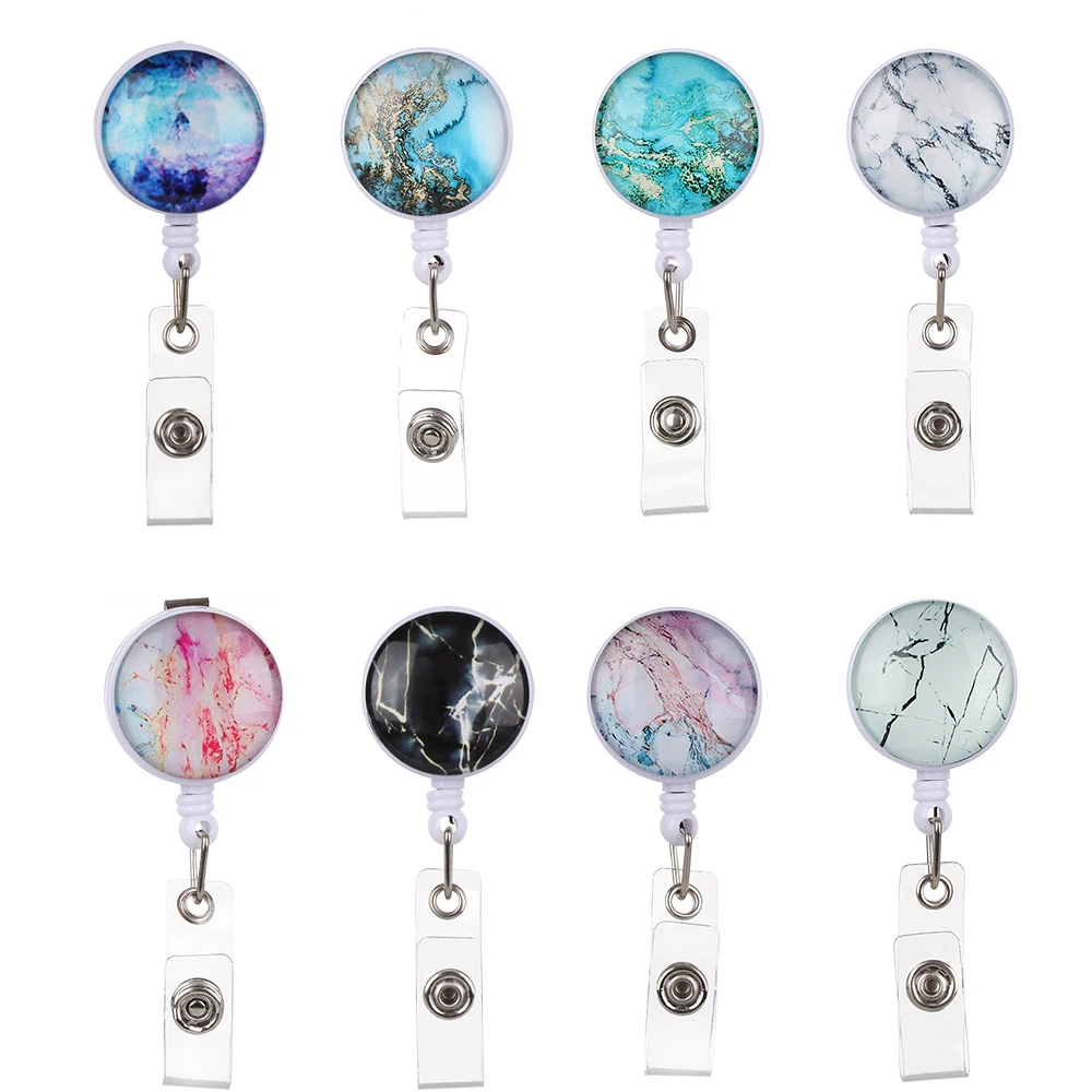 Creative Retractable Nurse Badge Holder Unisex Reel Starry Marble