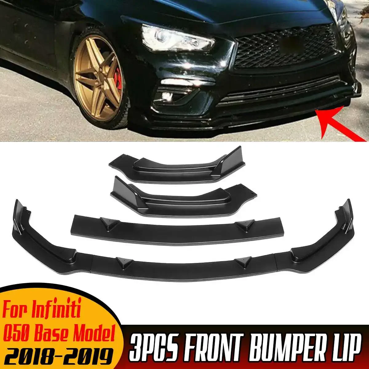 

3 Color Car Front Bumper Lip Deflector Lips Body Kit Spoiler Splitter Lip Protector Cover For Infiniti Q50 Base Model 2018-2019