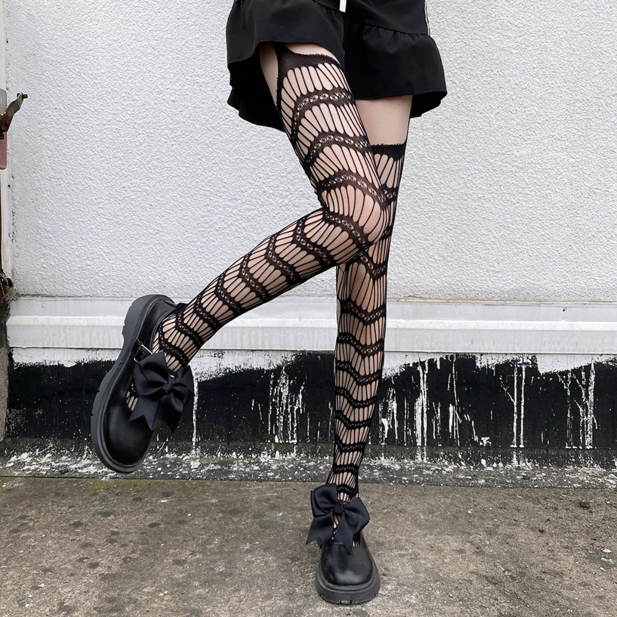

JK Sling Fashion Net Red Diamond-shaped Lines Personality Black Silk Thin Style Japanese Retro Over-the-knee Long Lolita Female