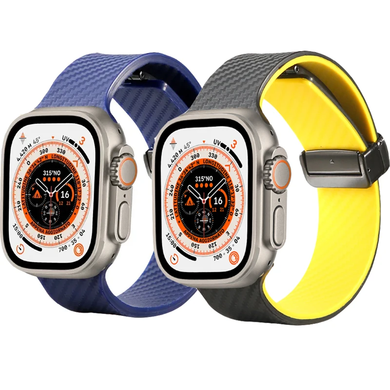 

Magnetic Silicone Strap for Apple Watch Ultra 49mm 45mm 41mm 44mm 40mm 38/42mm Carbon fiber Band Bracelet for iWatch SE 8 7 6 5
