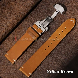 Handmade Vintage Oil Wax Genuine Calfskin Watch Band Strap with Quick Release - 22mm (Yellow Brown)