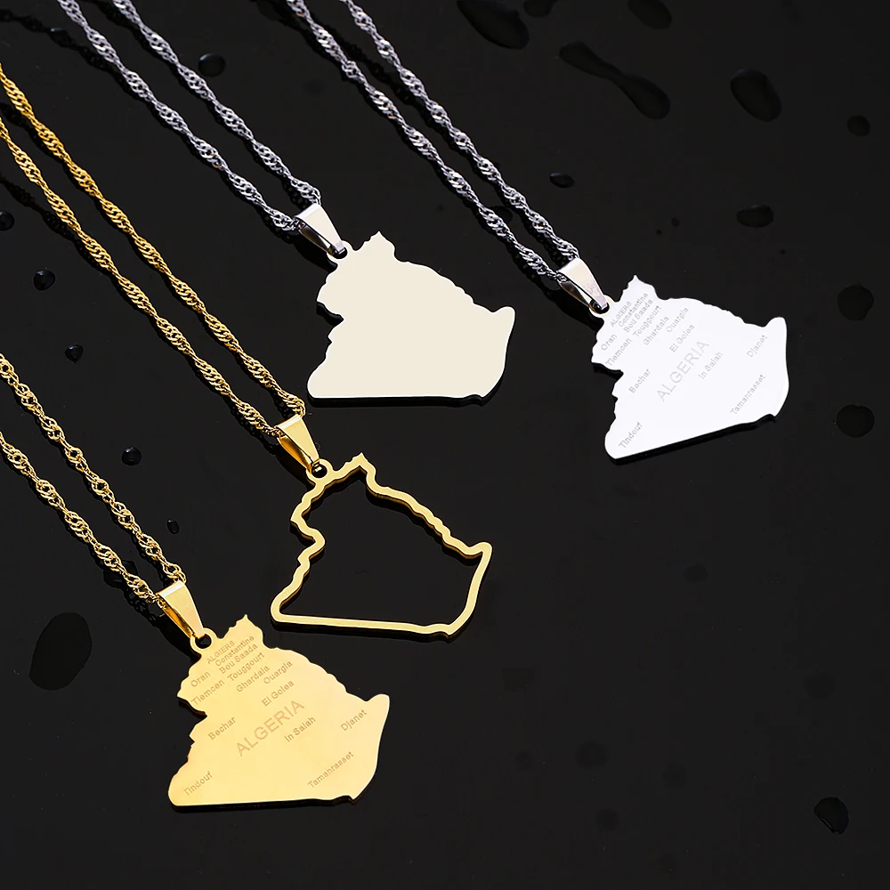 Ожерелье с подвеской в виде карты Африки и Алжира, нержавеющая сталь, для мужчин и женщин, этнические карты, ювелирные изделия, Африканский подарок