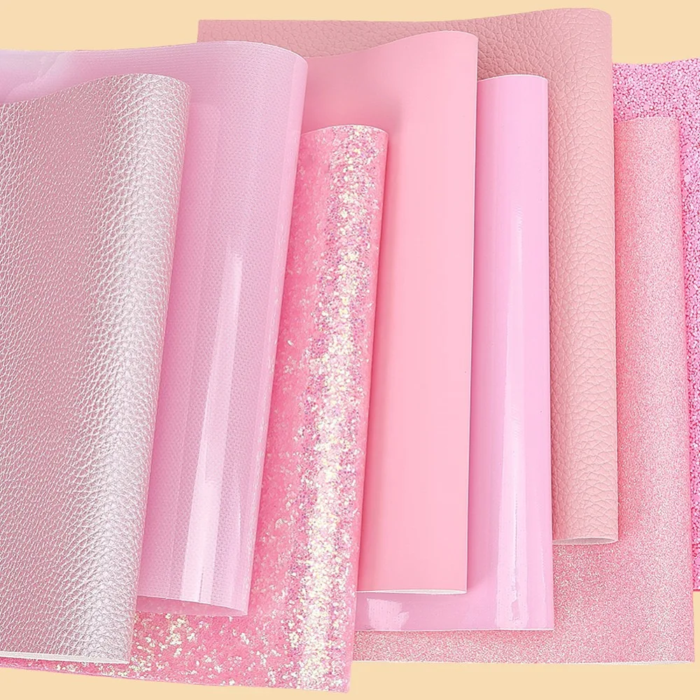 8개 직사각형 모조 가죽 원단 DIY 공예 용품 핑크 330x200x0.5mm