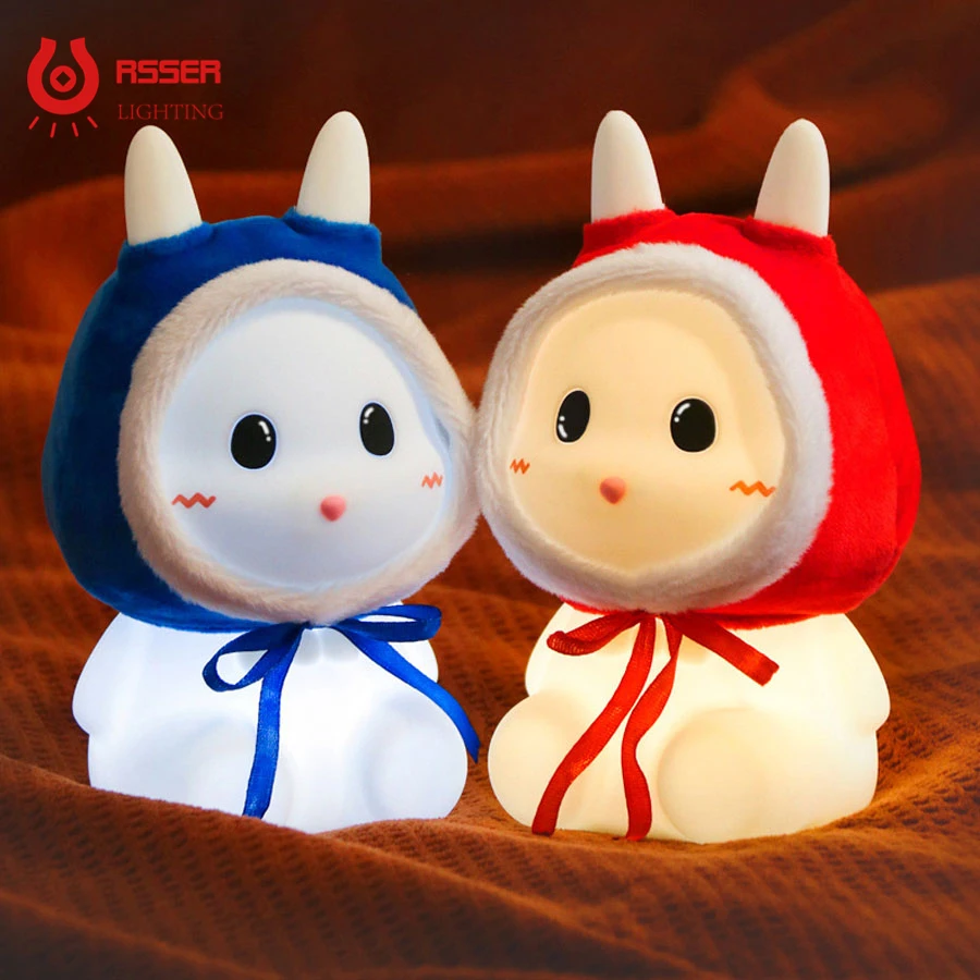 

RSSER Night Light for children kids cute cartoon animals Rabbit LED soft Silicone lamp USB Rechargeable with remote Touch sleep