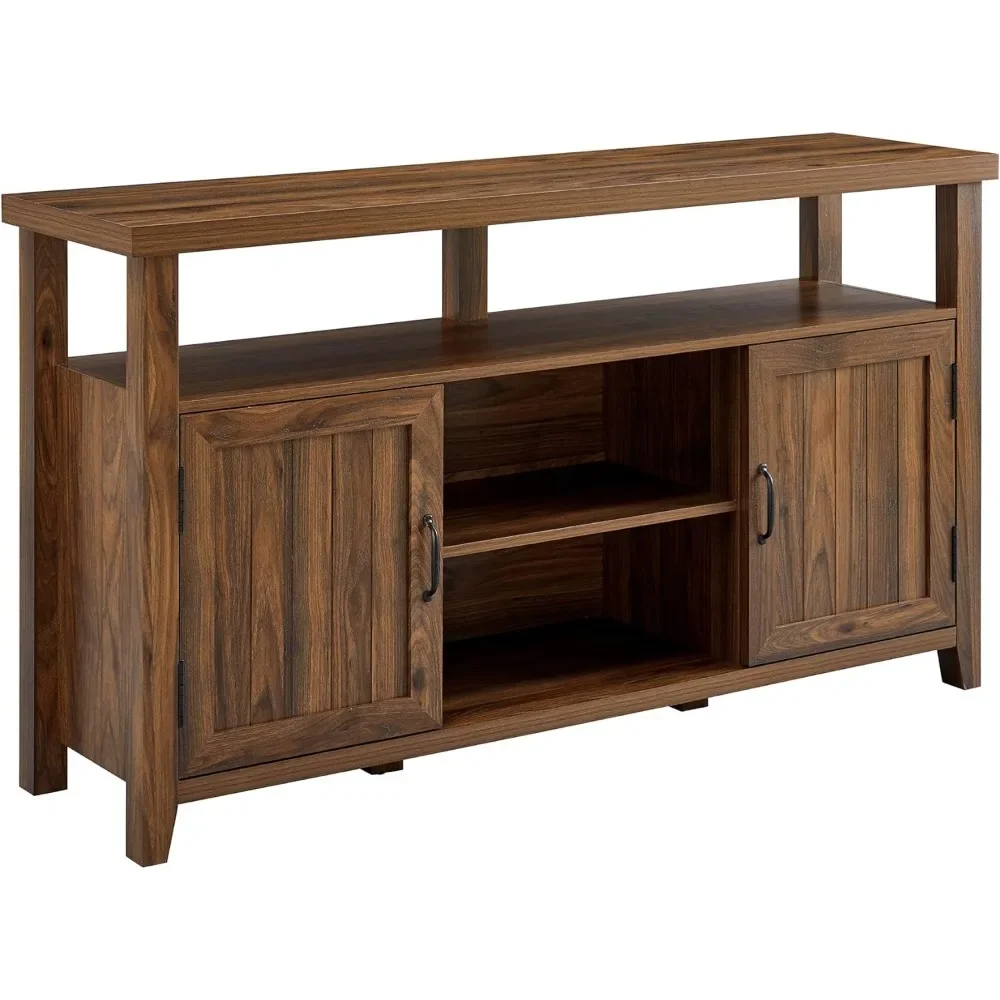 Walker Edison Kent Modern Rustic Grooved Door Tall Stand for TVs up to 65 Inches, 58 Inch, Dark Walnut 6