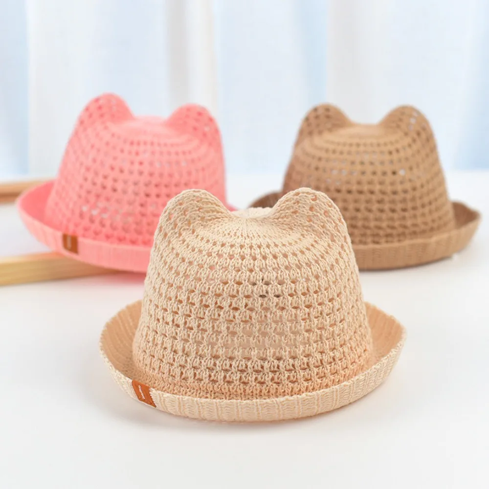 

2023 Handmade Beach Crochet Summer Out Sun Cap Bear Ear Cap Fisherman Hat Straw Hat