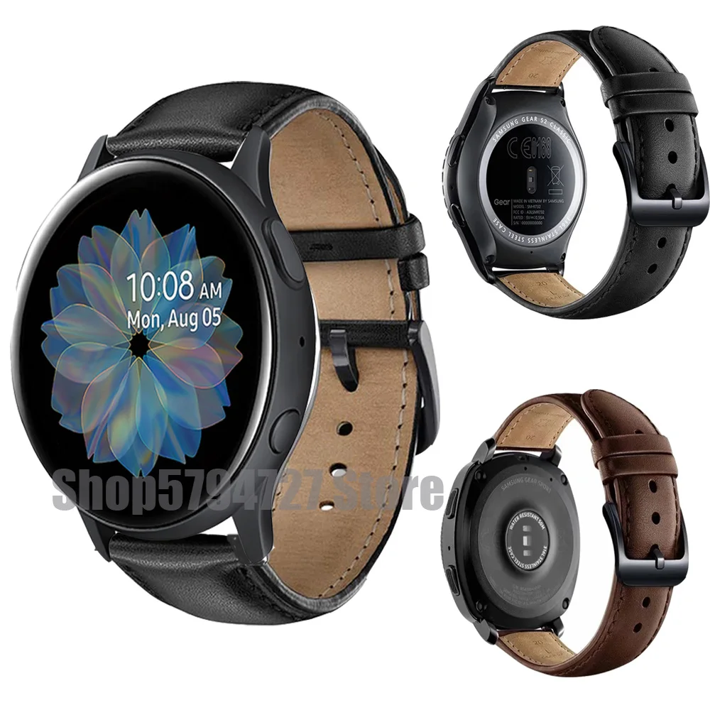 

Ремешок кожаный для Samsung Glaxy watch 4/classic/46 мм/42 мм/44 мм/3/45 мм 20 мм 22 мм, браслет для Galaxy watch active 2