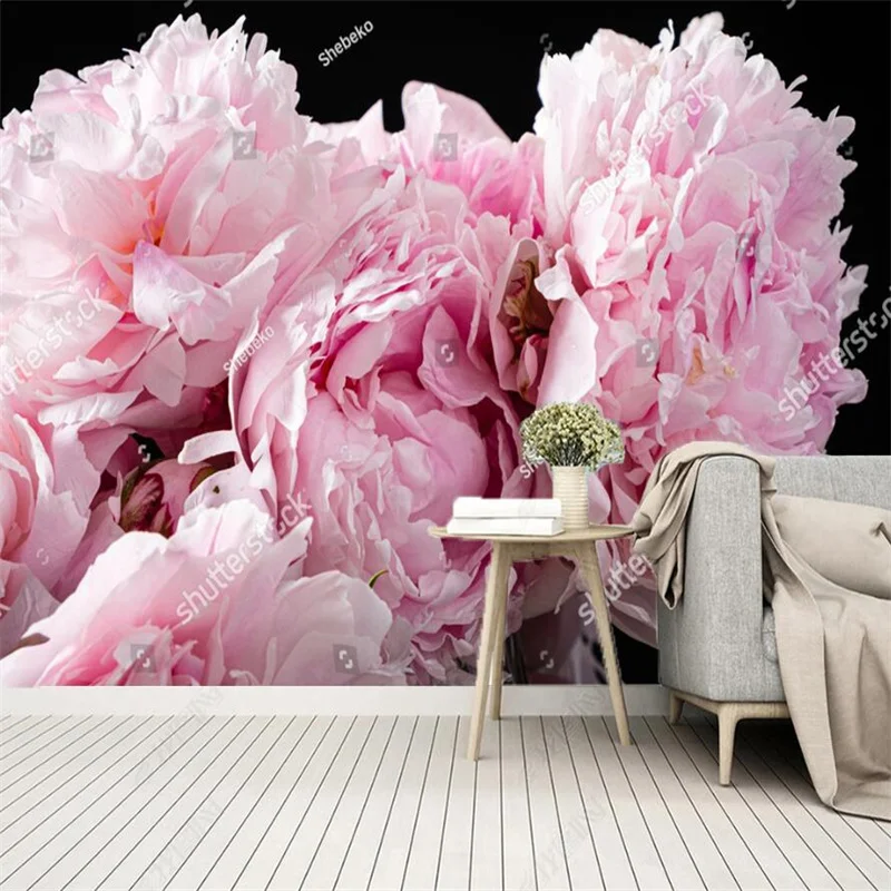 

Pink Flowers Black Background Custom 3D Wall Paper for Bedroom Walls Living Room Home Decor Murals Pastoral Floral Wallpaper