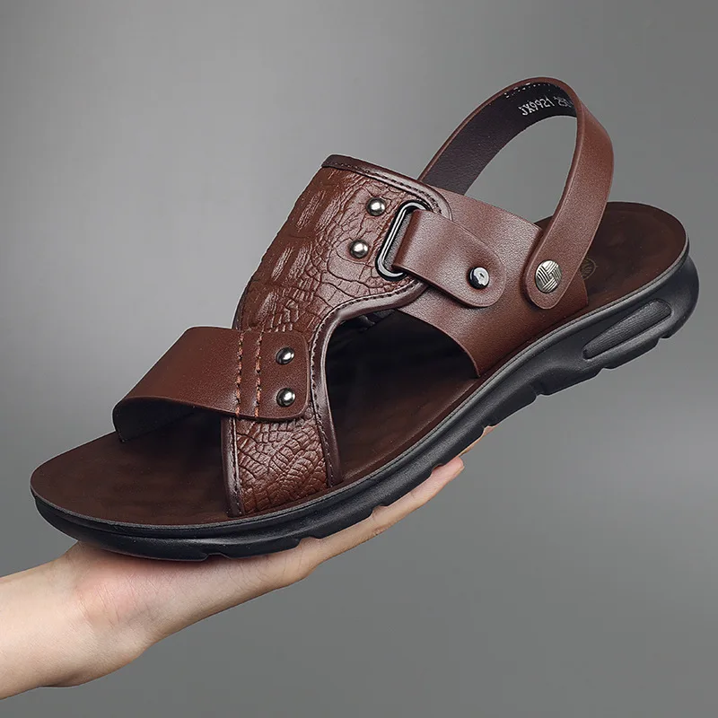 Sandals for Man Fashion Outdoor Korean Genuine Leather Indoor House Platform Male Beach Shoes Casual Men Sandals New In Summer