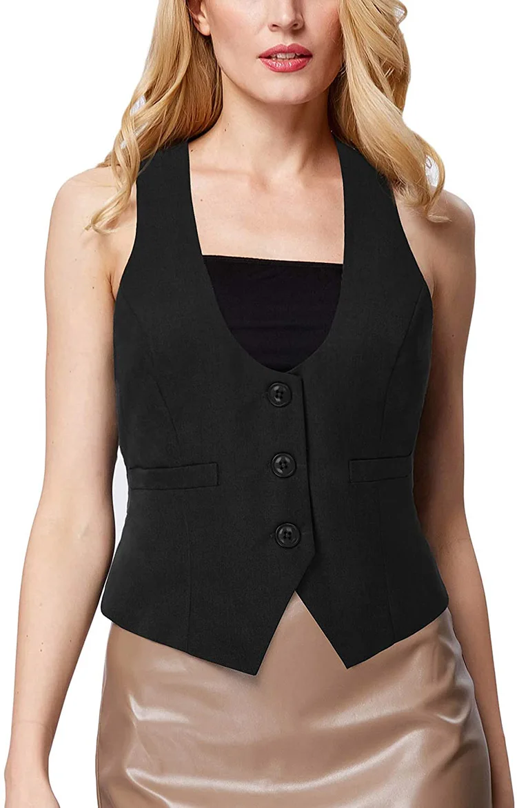 

New Women's Vest Fit Sleeveless Jacket V-Neck Single Breasted Business Office Lady Coat Chakta
