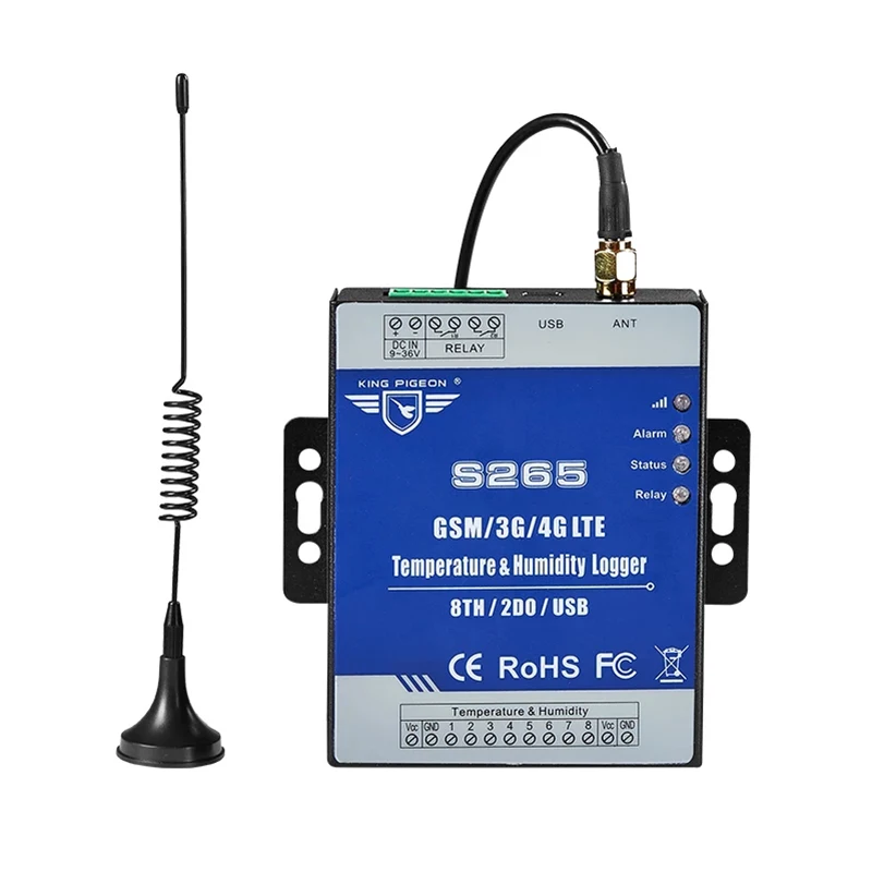 

GSM 2G 3G 4G LTE Temperature Humidity Monitoring Alarm Data Logger S265 8 Channel TH Input Support Power Failure Alarm