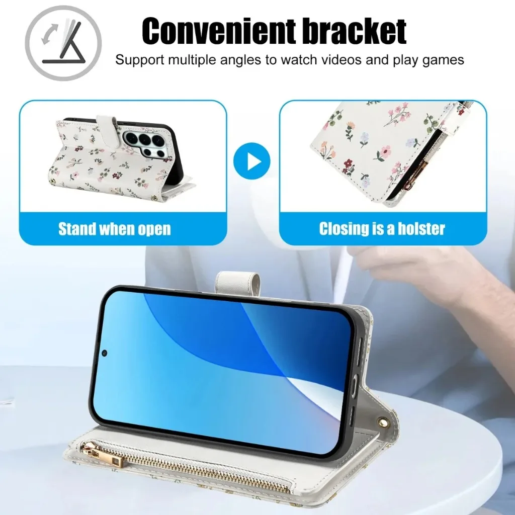 Zipper Card Holder Crossbody Phone Case with Wrist Strap and Lanyard
