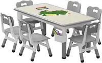 Ensemble table et 6 chaises pour enfants : hauteur réglable, plateau anti-graffiti avec pieds antidérapants et boîte de rangement, idéal pour la maternelle, la salle de jeux ou la maison, mobilier d'activités éducatives robuste pour les enfants de 2 à 10 ans, ensemble de 7 pièces, gris 3