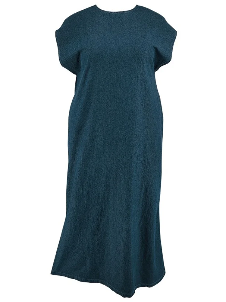 Wmstar Denim Plus Size Dresses for Women Summer Solid Sleeveless Open Back Casual Loose New Maxi Dress Wholesale Drop Shipping