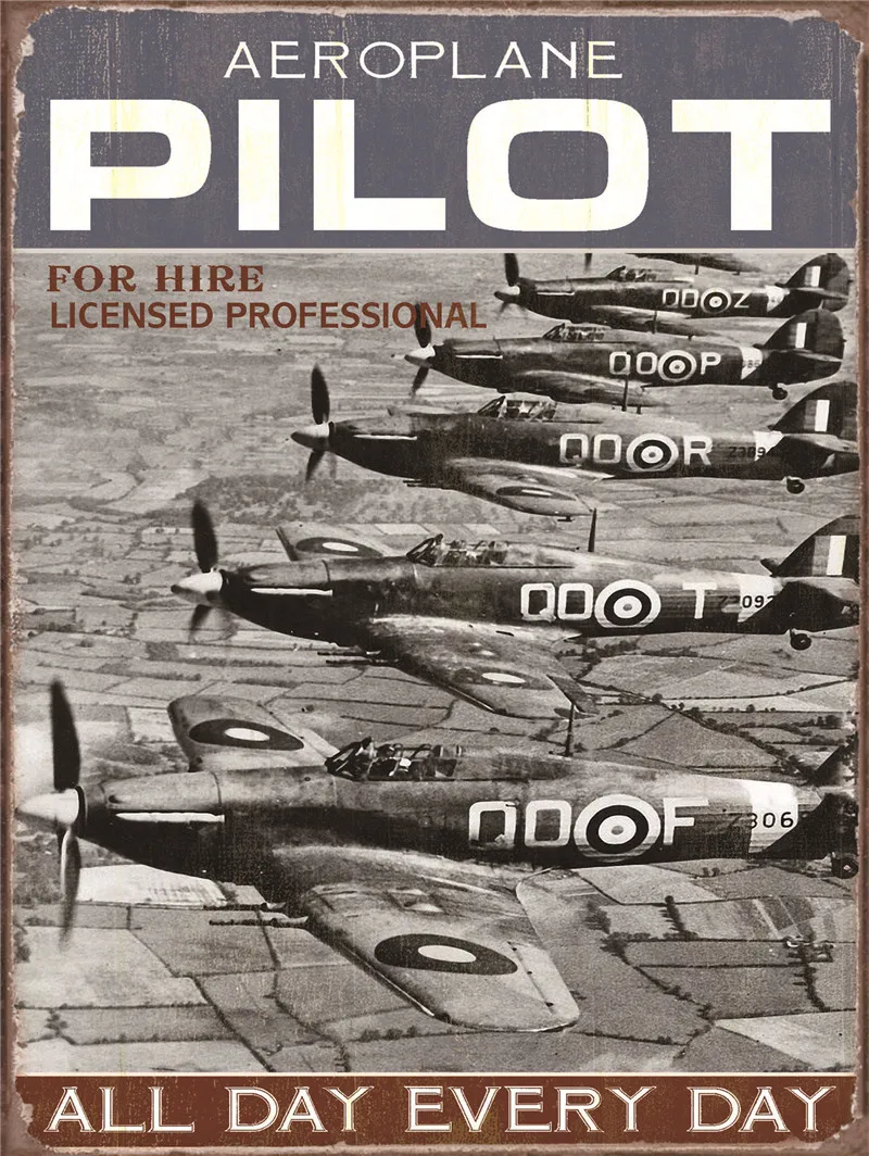 Airships Teen Room Decoration World War Fighters Wall Decor Tin Sign Garden Decoration Outdoor Metal Plates Plaque