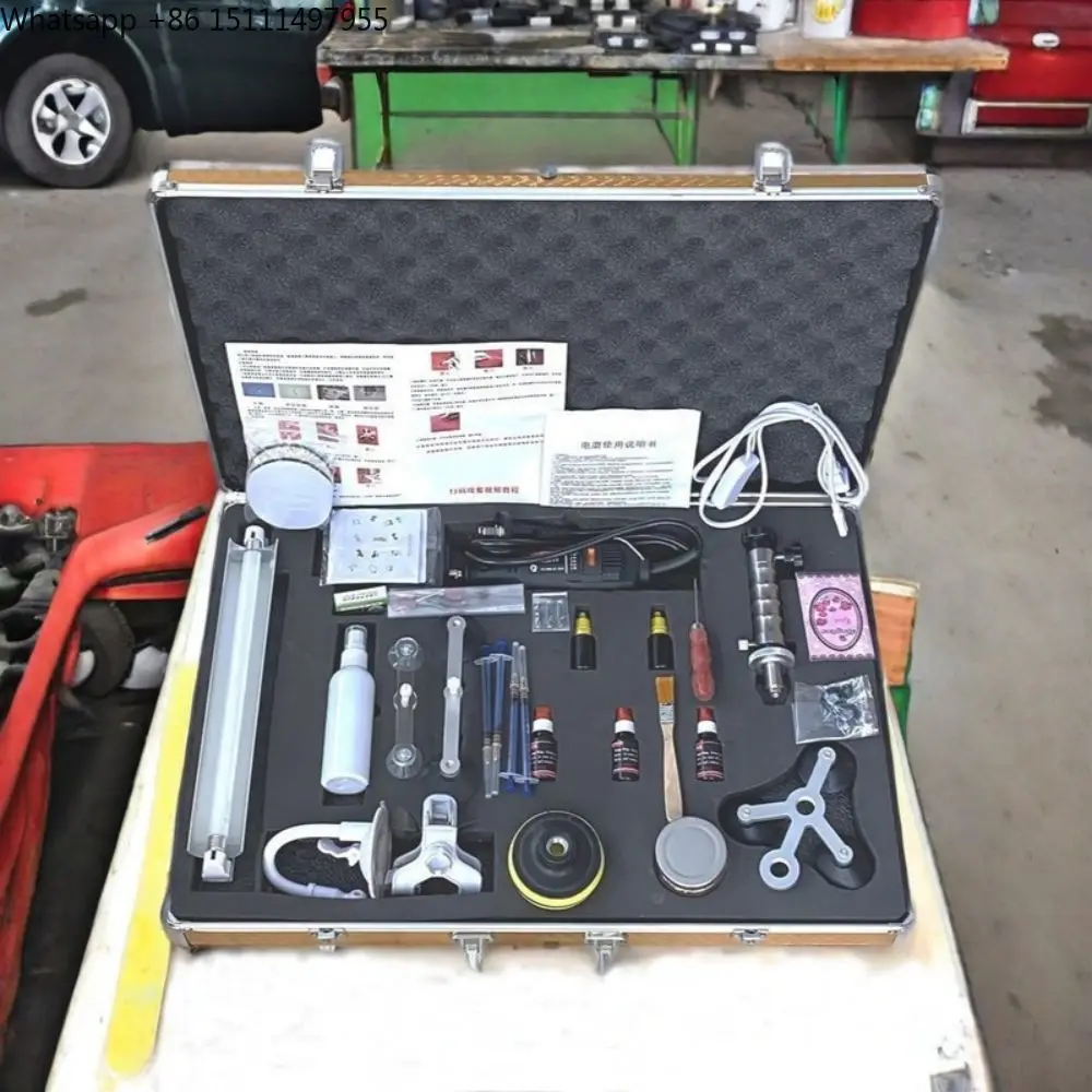 자동차 앞 유리 수리 키트, 자동차 유리 균열 수리 전문가용 액세서리 도구 상자, 스테인리스 스틸 진공 펌프