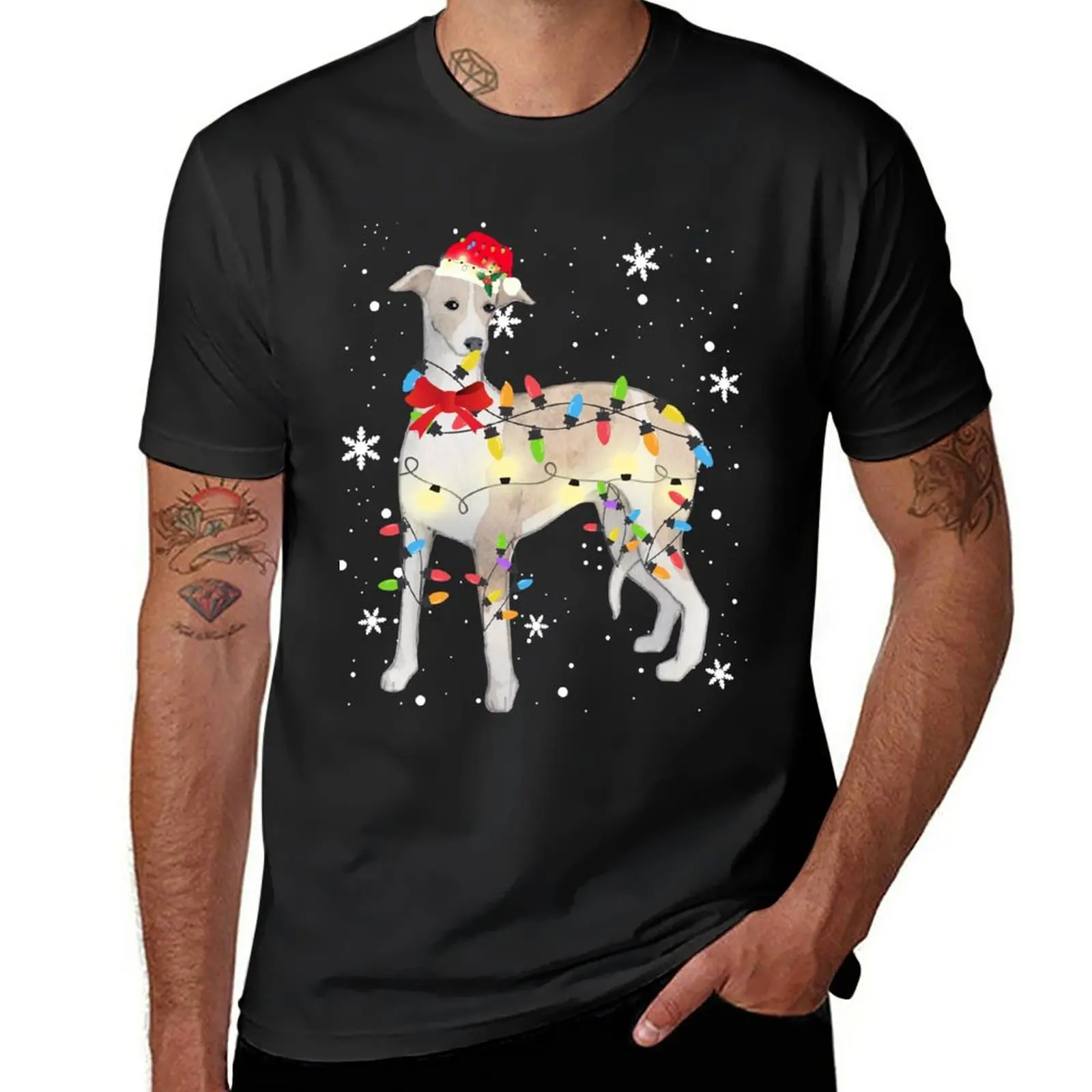 

Whippet Dog Christmas Light Xmas Mom Dad Gifts T-Shirt quick drying plus sizes Short sleeve tee men