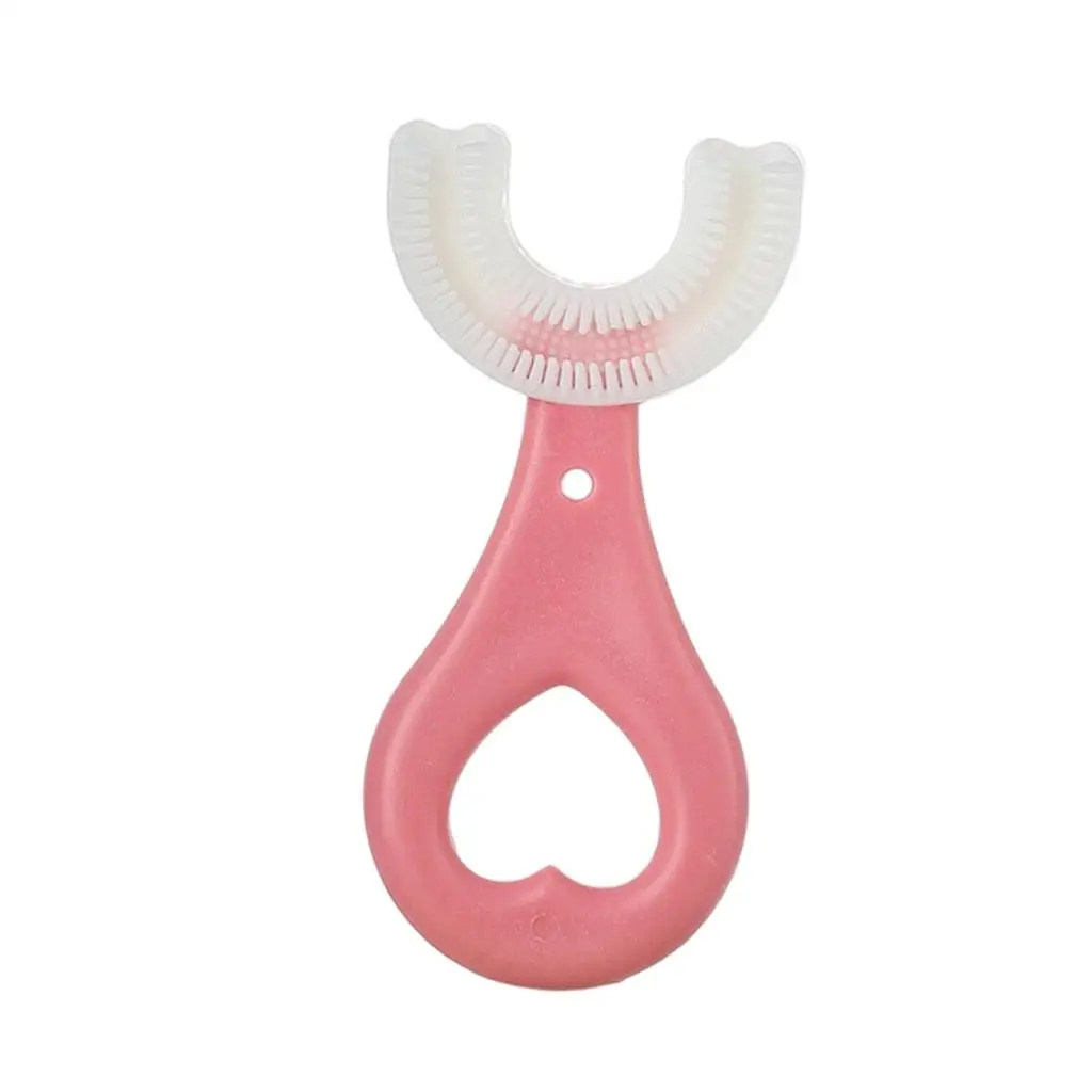 360도 U자형 실리콘 어린이 칫솔 수동 핑크 블루 소프트 핸들 남아 여아 치아 관리용