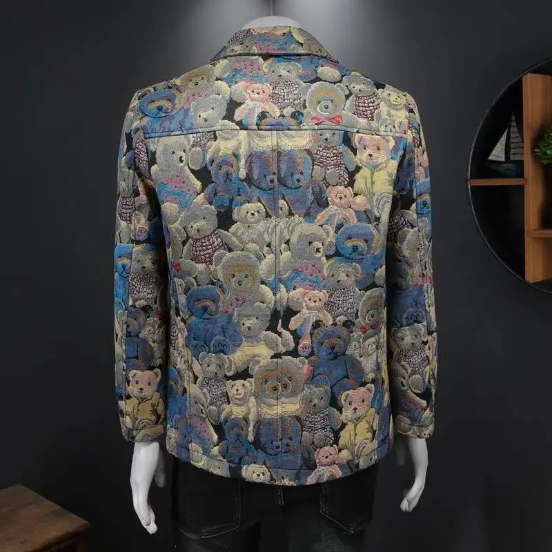 Boutique Design Men's Fashion Bear Blazer For Men Trendy Business Casual British Style Loose-fit Lapel Jacket