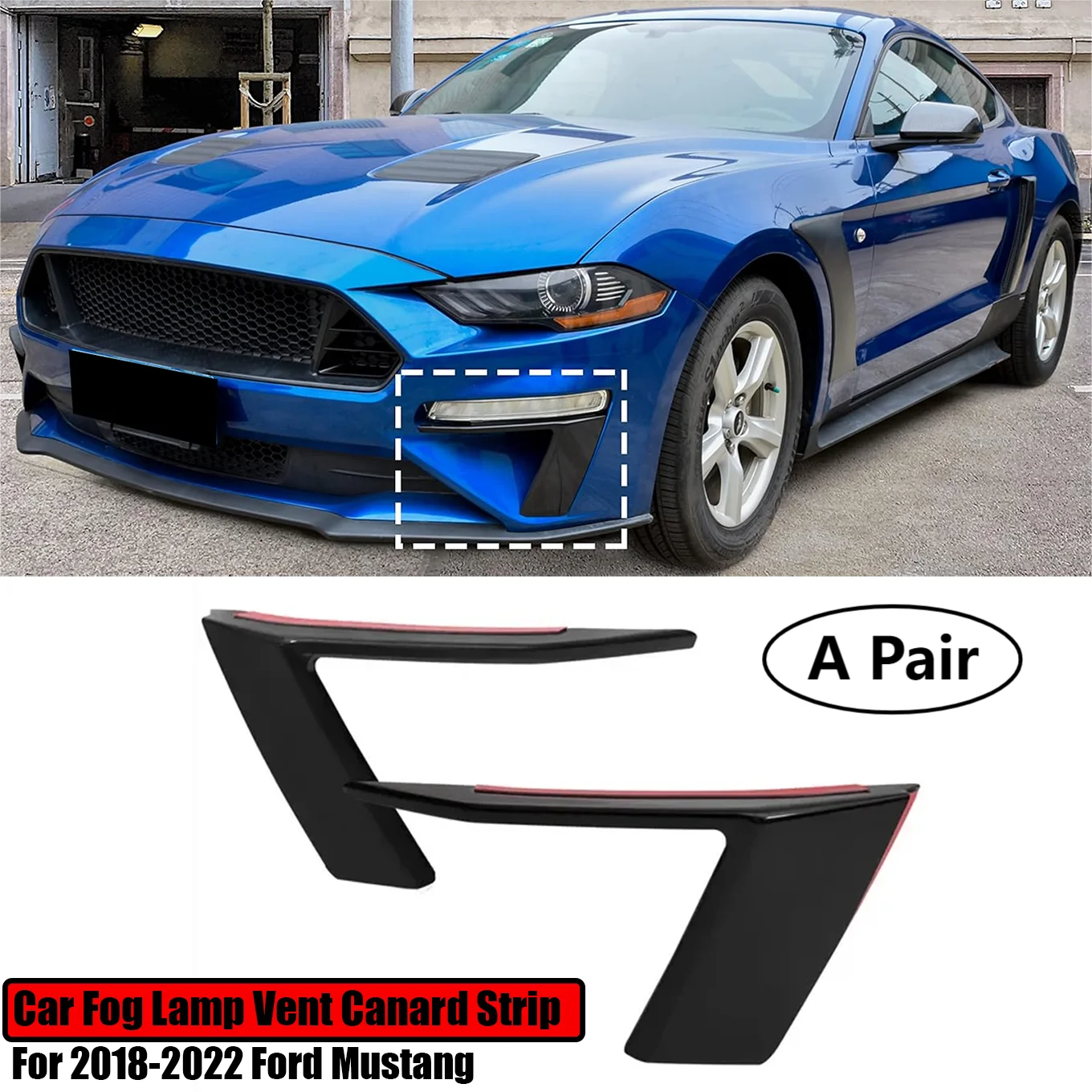 

Car Fog Lamp Vent Canard Strip Eyelid Trim Splitter Eyebrow For Ford Mustang 2018-2022 Front Bumper Cover Pocket Accents A Pair