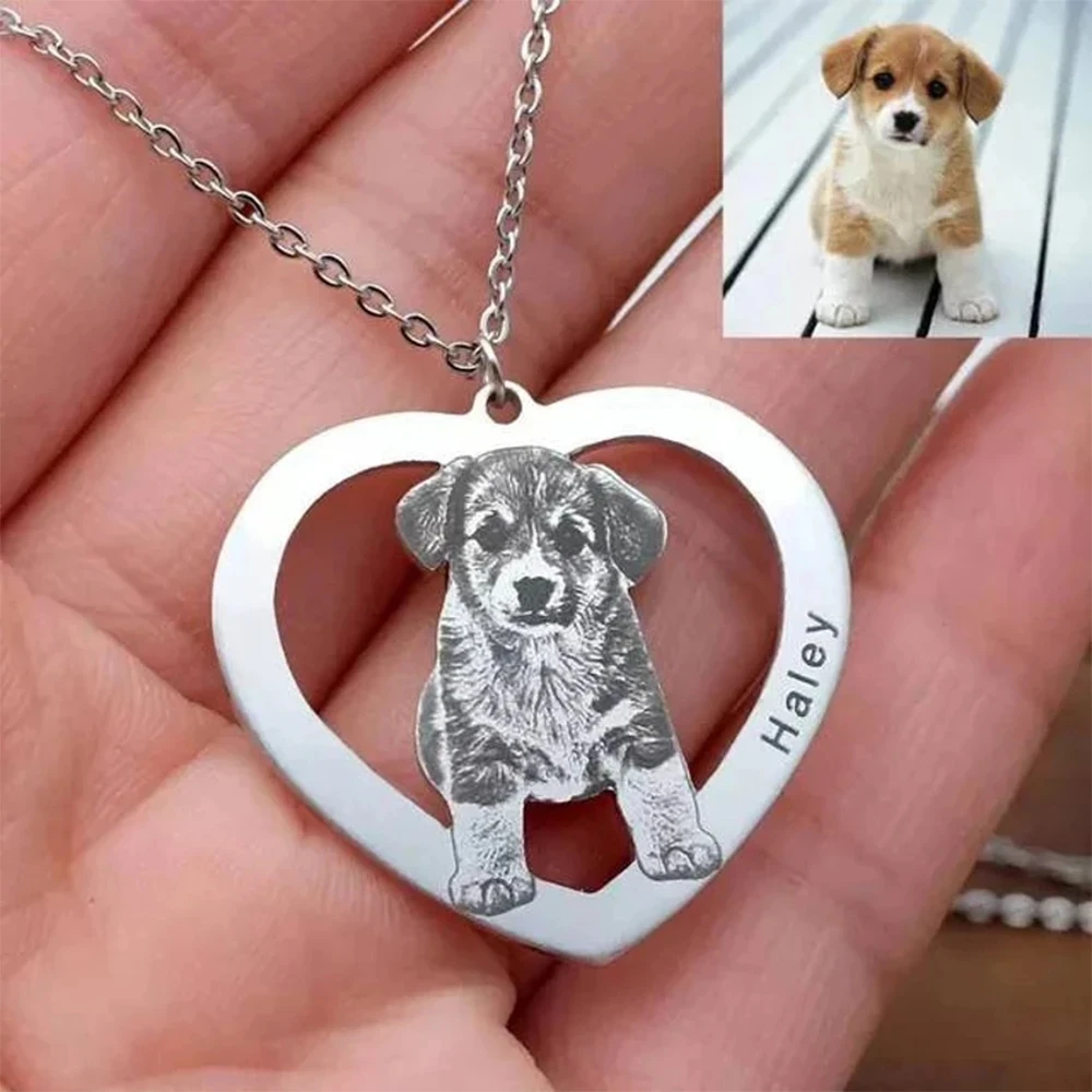 Custom Pet Memorial Necklace With Engraving & Photo