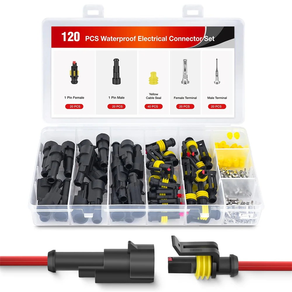 20 Sets 1P/2P elektrischer Steckverbinder ‎ Stecker männlich weiblich Terminal Kabelverbinder wasserdicht 1-Wege/2-Wege Automotive Connect Kit