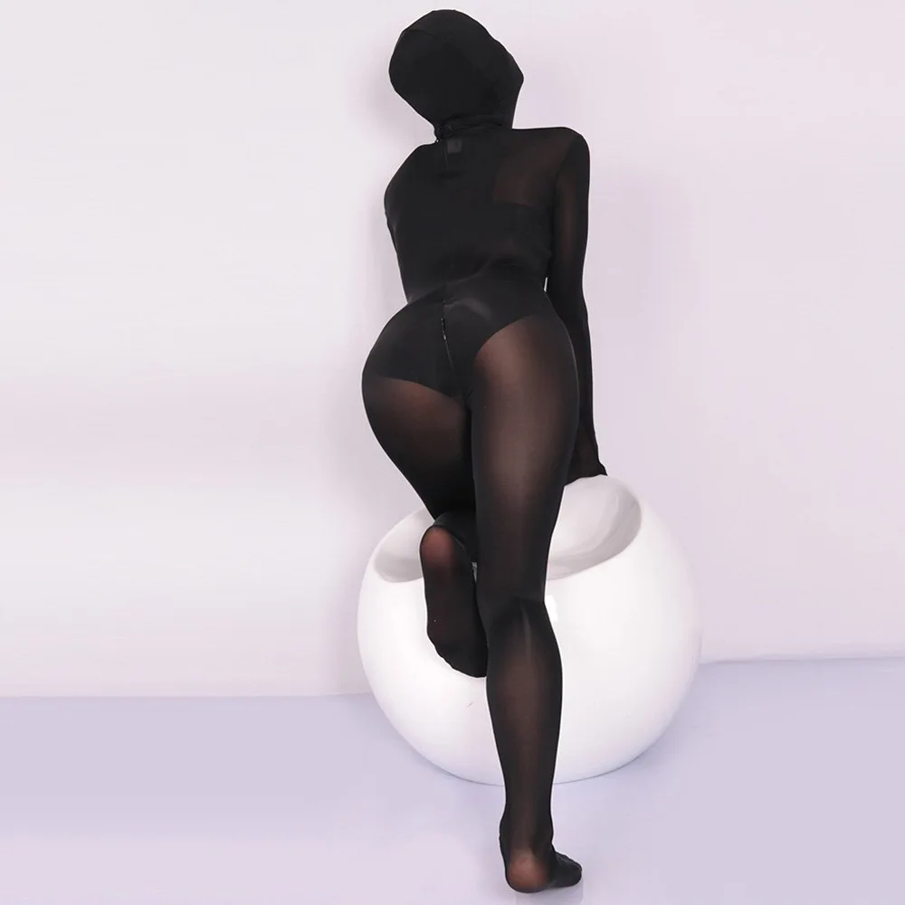 Cosplay Costume Adult Unitard Latex Lingerie Sexy Fetish Wear Sexy See Through Ice Silk Full Wrap One-piece Tight Jumpsuit High Elastic Home Corset Zipper Open Crotch Bodysuit