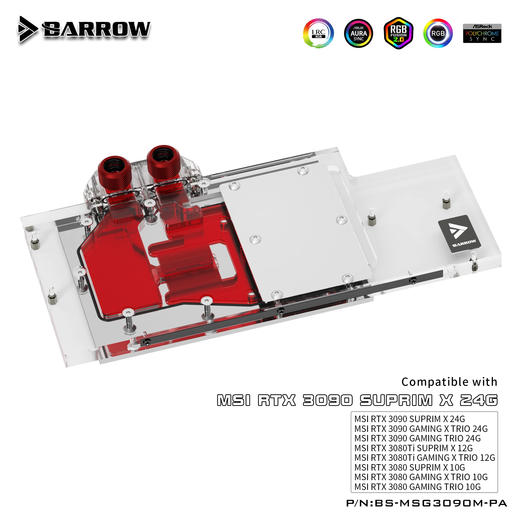 

BARROW BS-MSG3090M-PA 3080 3090 GPU водяной блок Active Backplate Cooler для MSI RTX 3090 3080 GAMING X TRIO водяное охлаждение