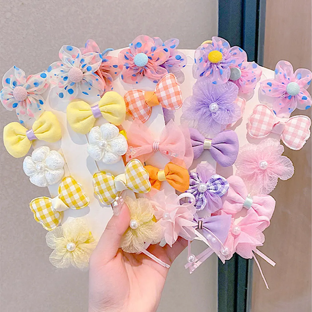 귀여운 어린이 헤어 클립 세트 유행 패브릭 메쉬 Bowknot 꽃 머리핀 앞머리 헤어 클립 헤어 액세서리 여자 모자를 쓰고 있죠