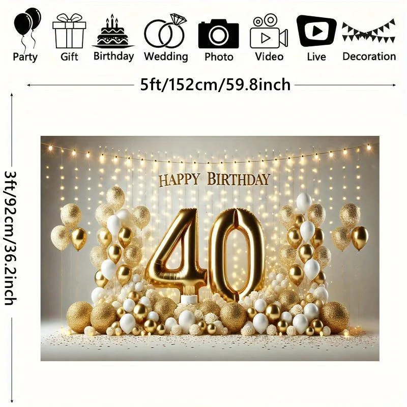 1 Hintergrund „Happy 40th Birthday“. Es handelt sich um eine vielseitige Dekoration für festliche und saisonale Partys, geeignet für Zuhause und Gartenfcl – Detail 4