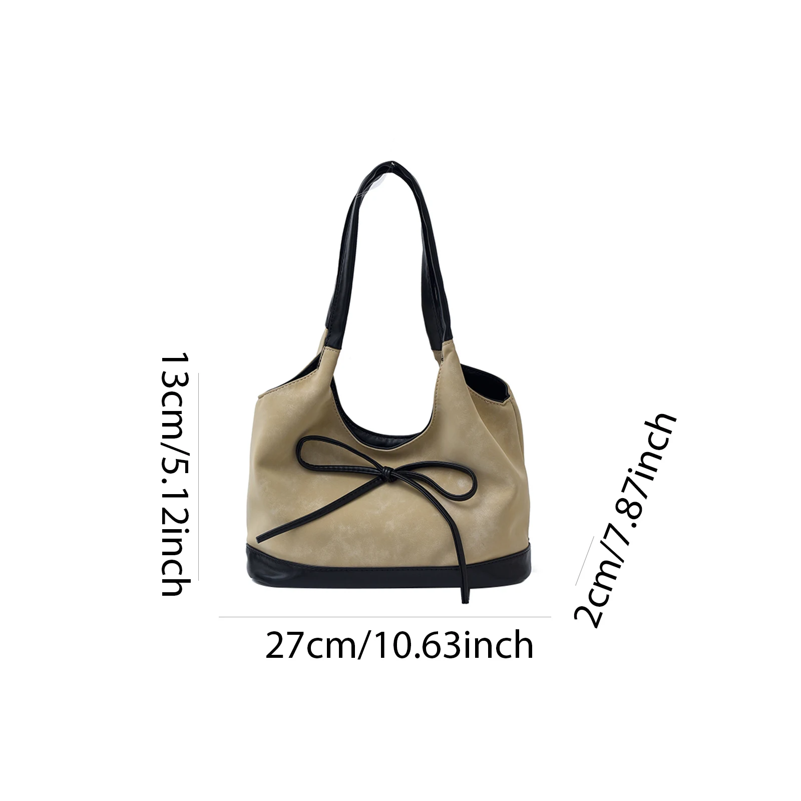 Bow Slouchy Shoulder Bag Solid Color PU Tote Handbag Large Casual Commuter Bag Lightweight for Women Travel Shopping Daily Use