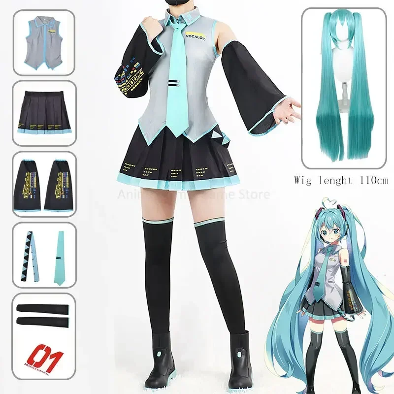 

Женский костюм для косплея Miku, полный комплект из туфель и парика в японском стиле аниме