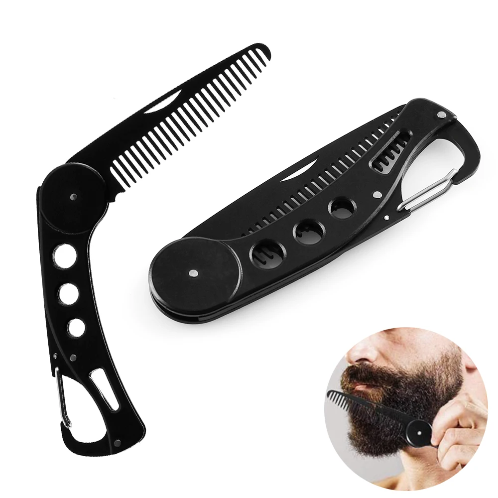 

Men Foldable Beard Comb Stainless Steel Hair Mustaches Brush Portable Travel Hair Comb Anti-static Hairdressing Styling Combs