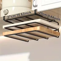 Kitchen Hanging Organizer Rack with Hook Under Cabinet Paper Towel Cloth Hanger Cutting Board Pot Lid Holder Warehouse Shelf 1