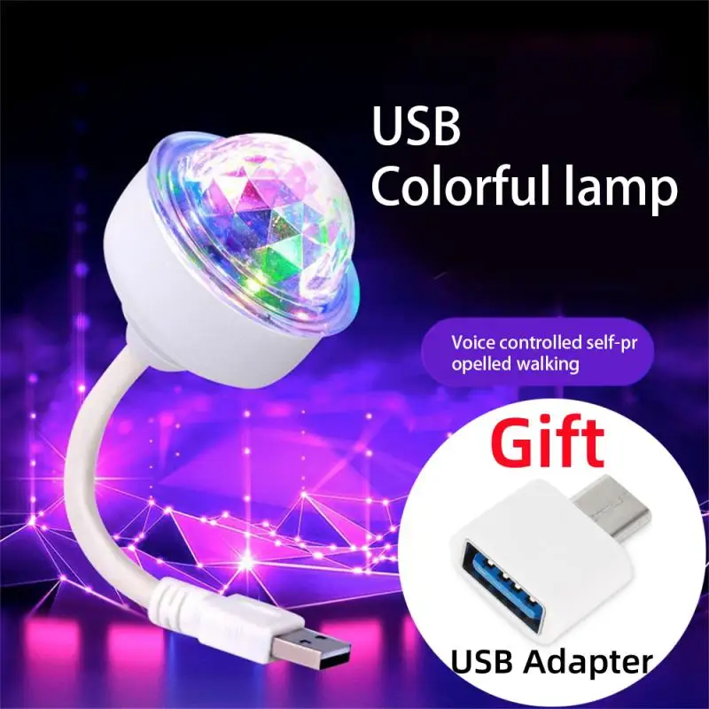 

1/2 шт. освещение для диджея, внешний звук, USB мини-диско-шар, вечерние RGB, многоцветный автомобильный атмосферный декор комнаты, лампа, стробоскоп