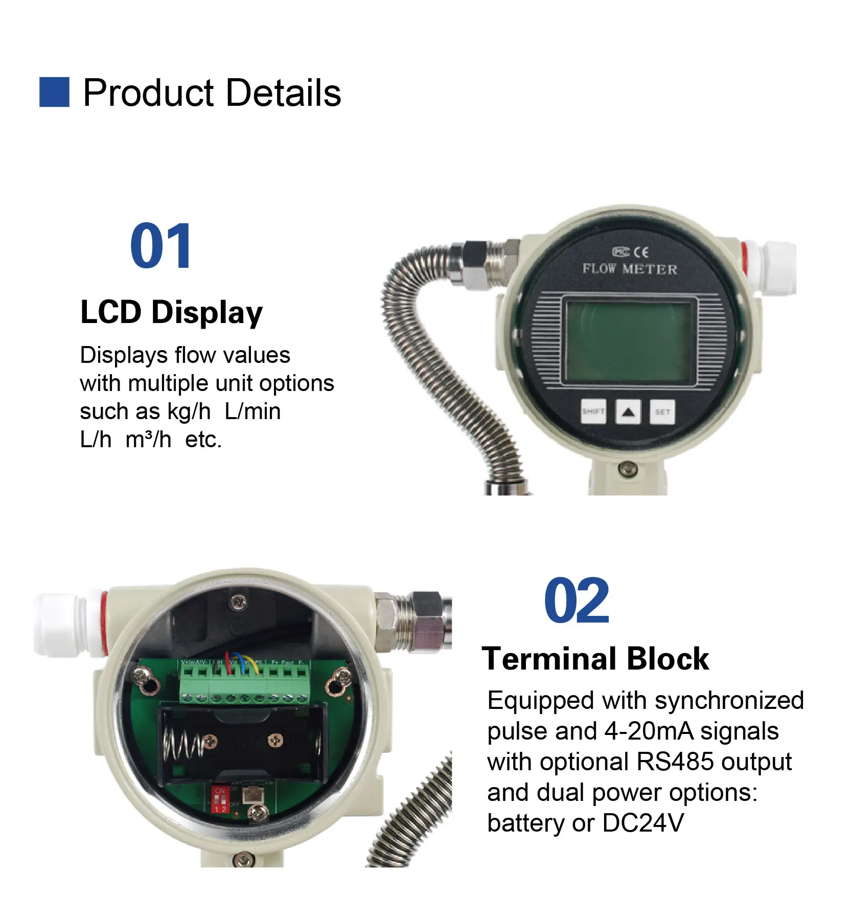 LUGB-XX Vortex Flow Meter Steam Hot Oil Flowmeter 304 Stainless Steel 24V 4-20mA