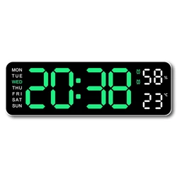 Extra-Large LED Wall Clock with Temperature, Humidity & Adjustable Brightness Display (Green)